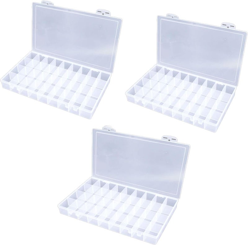 Feadily 3PCS 36 Grids Large Plastic Organizer Box with Dividers, Compartment Organizer Box for Nail Accessories/Screw/Sewing Arts and Oil Paint, Bead Storage Containers 14.9 Inch x 9.2 Inch x 1.9 Inch (Clear) - Image 1